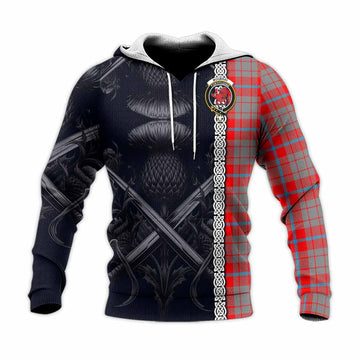 Moubray Tartan Knitted Hoodie with Family Crest Cross Sword Thistle Celtic Vibes Unisex Knitted Pullover Hoodie - Tartan Vibes Clothing