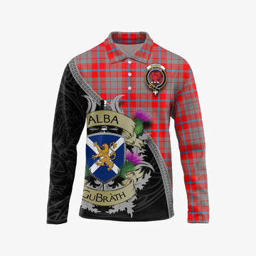 Moubray Tartan Family Crest Long Sleeve Polo Shirt Lion Rampant Royal Thistle Shield Celtic Inspired Unisex - Tartan Vibes Clothing