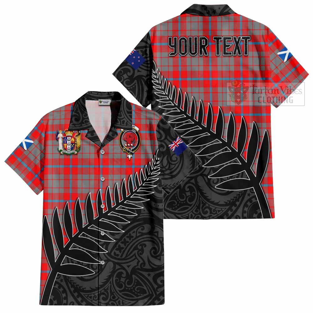 Tartan Vibes Clothing Moubray Crest Tartan Short Sleeve Button Shirt with New Zealand Silver Fern Half Style