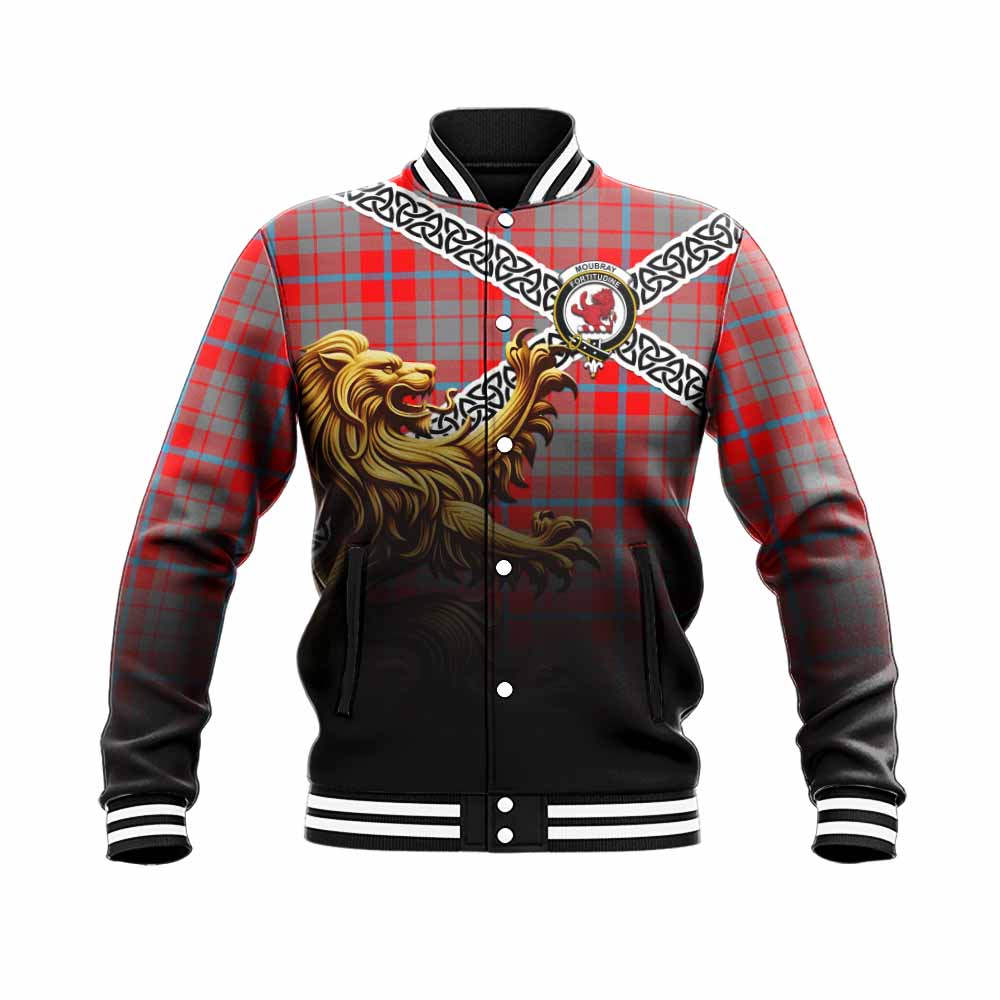 Moubray Crest Tartan Baseball Jacket with Golden Lion Emblem Celtic Style Unisex - Tartan Vibes Clothing