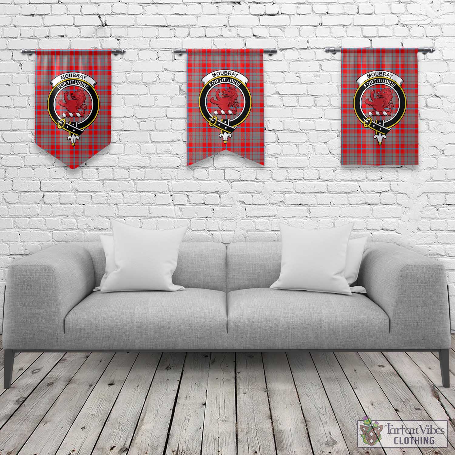 Moubray Tartan Gonfalon, Tartan Banner with Family Crest Rectangle - Tartan Vibes Clothing
