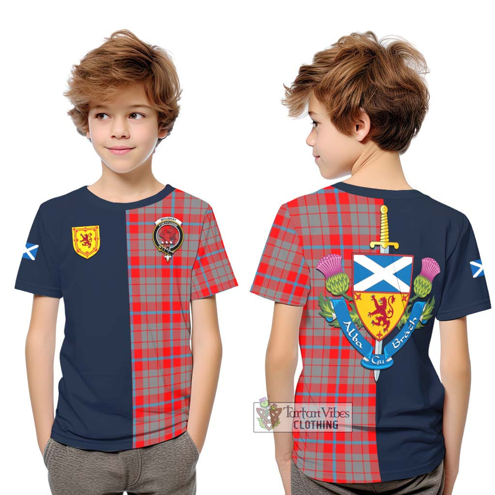 Moubray Tartan Kid T-Shirt Alba with Scottish Lion Royal Arm Half Style Youth XL Size14 - Tartan Vibes Clothing