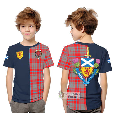 Moubray Tartan Kid T-Shirt Alba with Scottish Lion Royal Arm Half Style Youth XL Size14 - Tartan Vibes Clothing