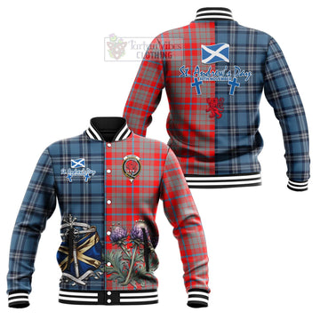 Moubray Tartan Baseball Jacket Happy St. Andrew's Day Half Tartan Style Unisex - Tartan Vibes Clothing