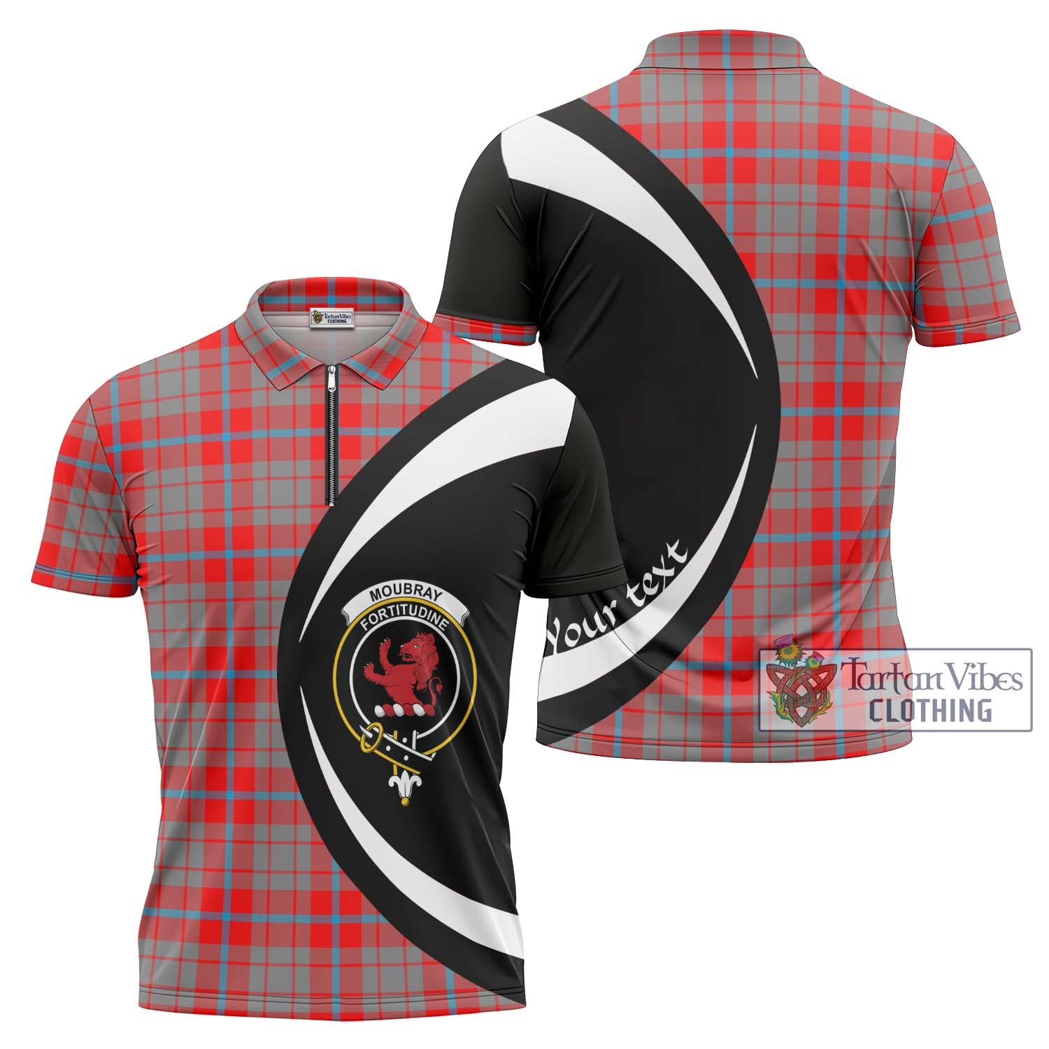 Moubray Tartan Zipper Polo Shirt with Family Crest Circle Style Unisex - Tartan Vibes Clothing