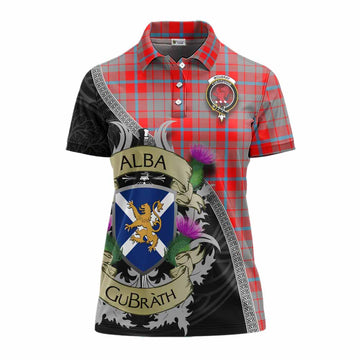 Moubray Tartan Family Crest Women's Polo Shirt Lion Rampant Royal Thistle Shield Celtic Inspired Women - Tartan Vibes Clothing