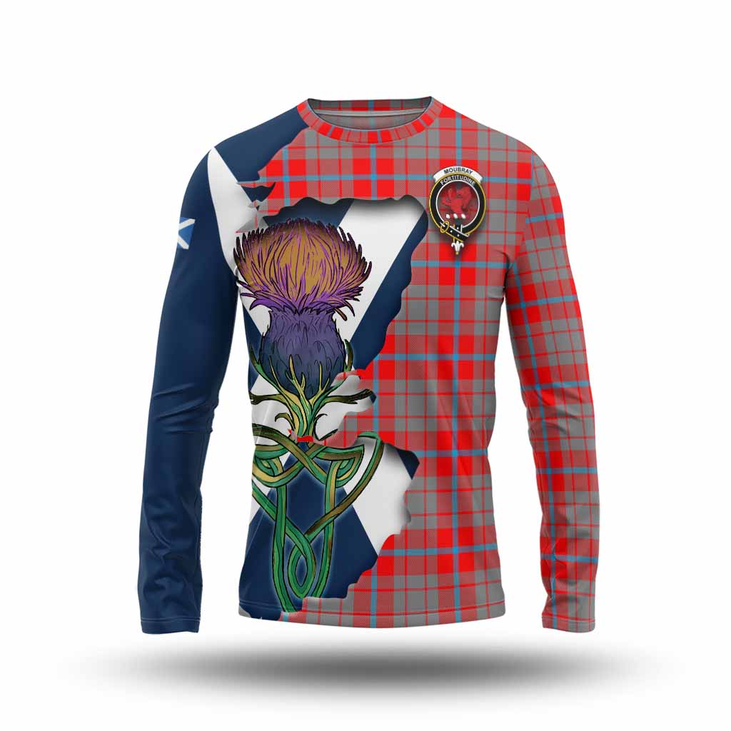 Tartan Vibes Clothing Moubray Tartan Family Crest Long Sleeve T-Shirt Scottish Thistle Celtic Inspired
