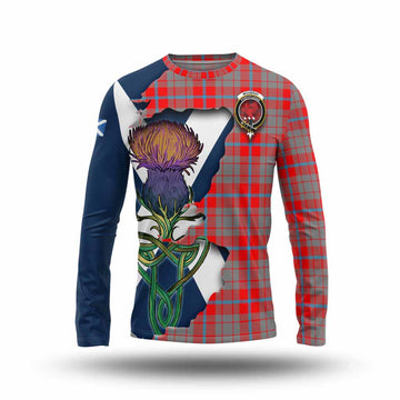 Tartan Vibes Clothing Moubray Tartan Family Crest Long Sleeve T-Shirt Scottish Thistle Celtic Inspired