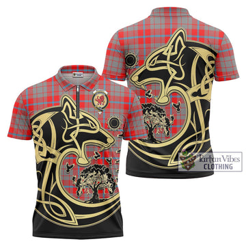 Moubray Tartan Zipper Polo Shirt with Family Crest Celtic Wolf Style Unisex - Tartan Vibes Clothing