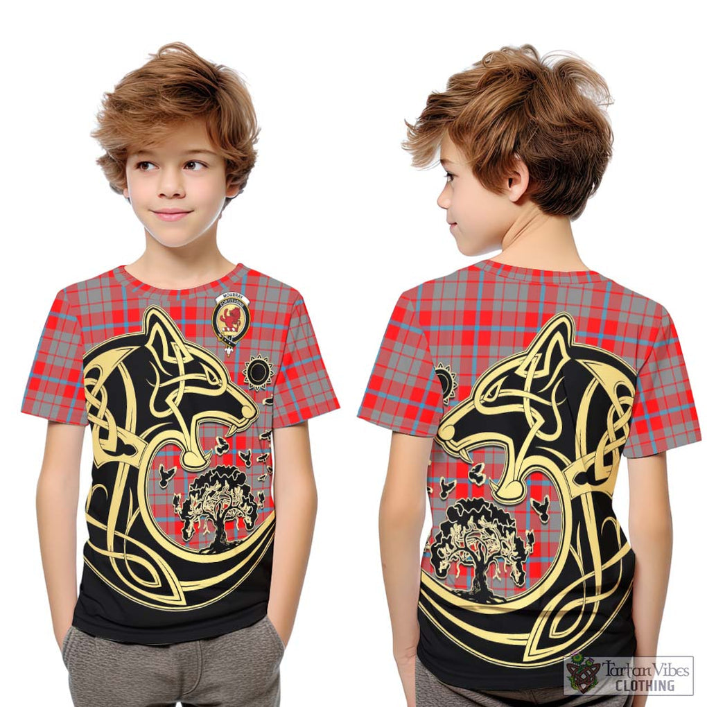 Moubray Tartan Kid T-Shirt with Family Crest Celtic Wolf Style Youth XL Size14 - Tartan Vibes Clothing