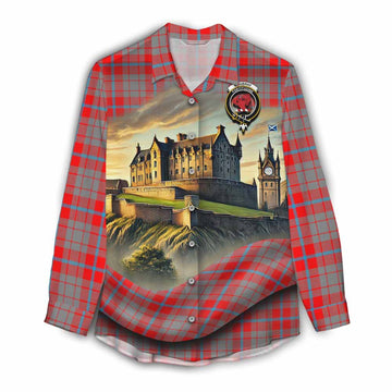Moubray Tartan Family Crest Women's Casual Shirt with Scottish Ancient Castle Style Female - Tartan Vibes Clothing