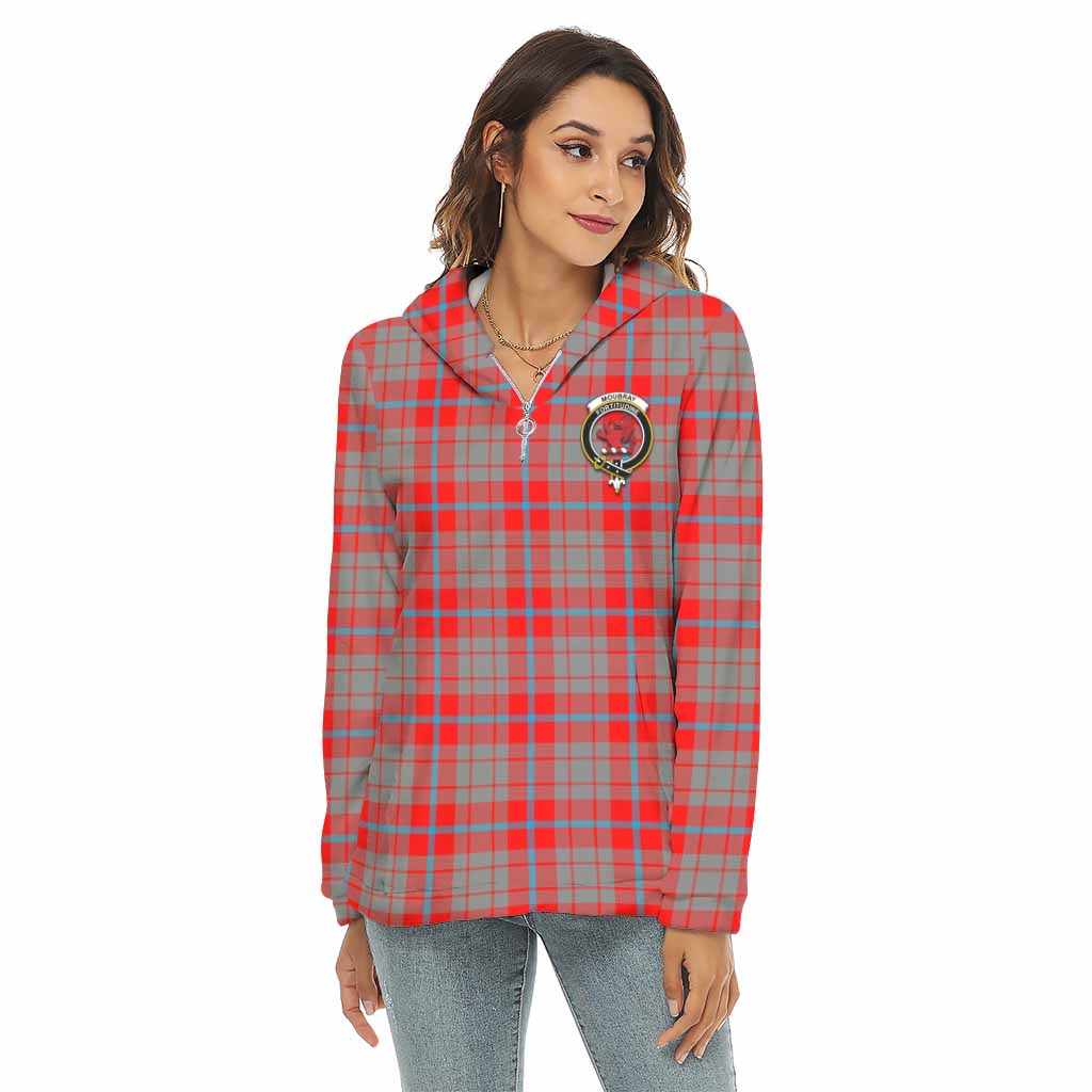 Moubray Tartan Women's Borg Fleece Hoodie with Half Zip with Family Crest Female - Tartan Vibes Clothing