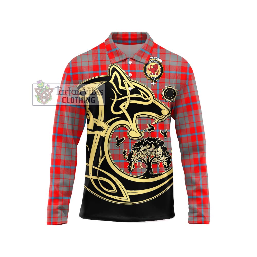 Moubray Tartan Long Sleeve Polo Shirt with Family Crest Celtic Wolf Style Unisex - Tartan Vibes Clothing