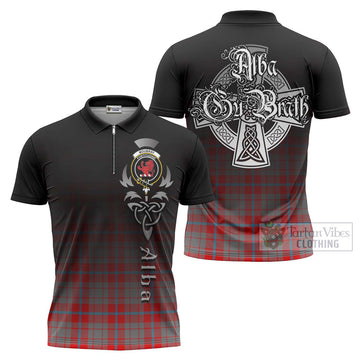 Moubray Tartan Zipper Polo Shirt Featuring Alba Gu Brath Family Crest Celtic Inspired Unisex - Tartan Vibes Clothing