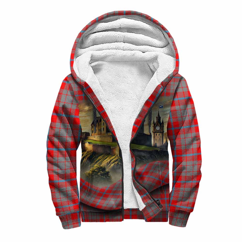 Moubray Tartan Family Crest Sherpa Hoodie with Scottish Ancient Castle Style Unisex S - Tartan Vibes Clothing