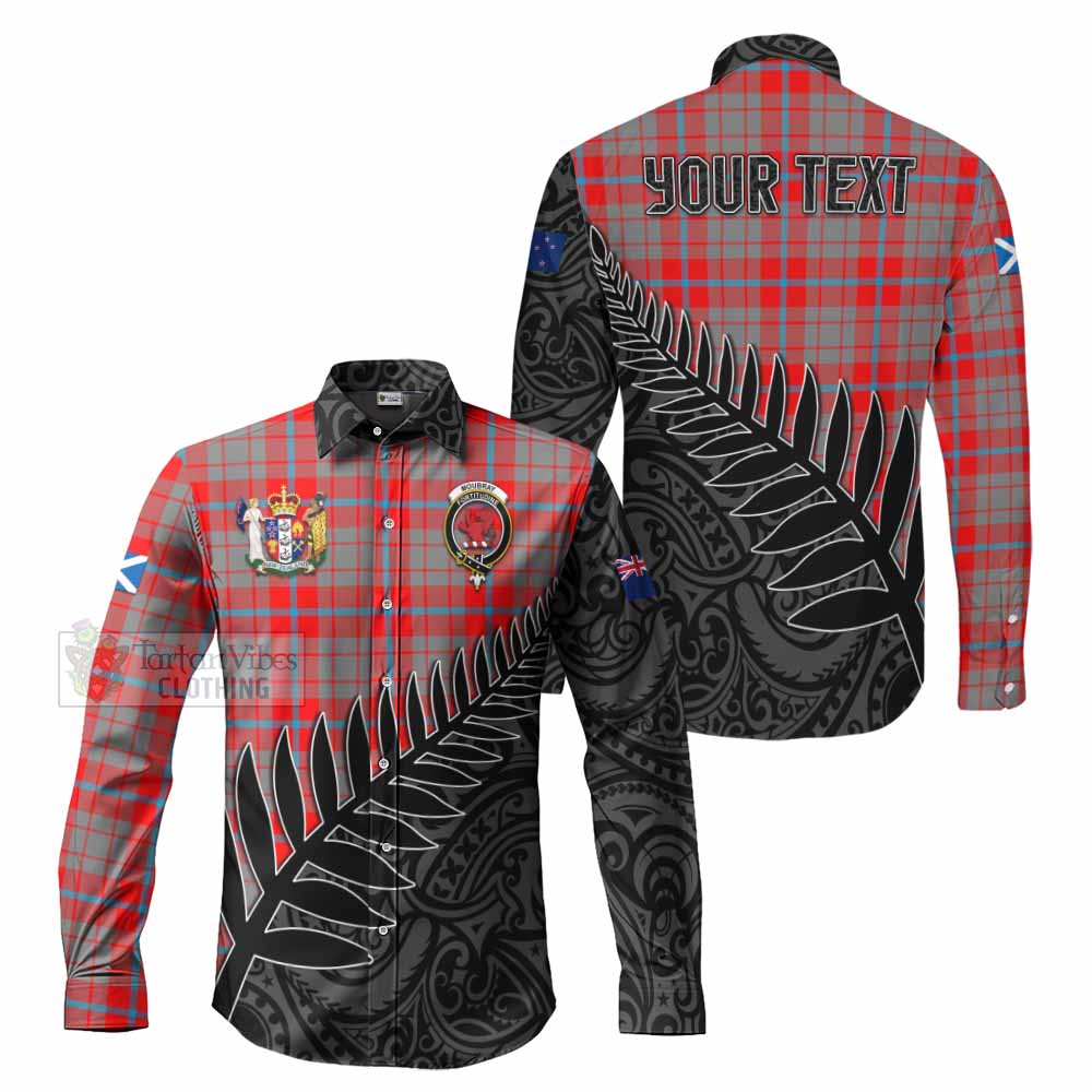 Tartan Vibes Clothing Moubray Crest Tartan Long Sleeve Button Shirt with New Zealand Silver Fern Half Style