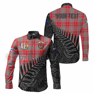Tartan Vibes Clothing Moubray Crest Tartan Long Sleeve Button Shirt with New Zealand Silver Fern Half Style