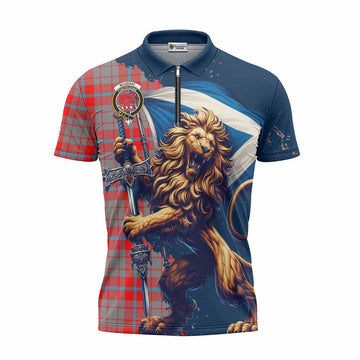 Moubray Tartan Family Crest Zipper Polo Shirt with Scottish Majestic Lion Unisex - Tartan Vibes Clothing