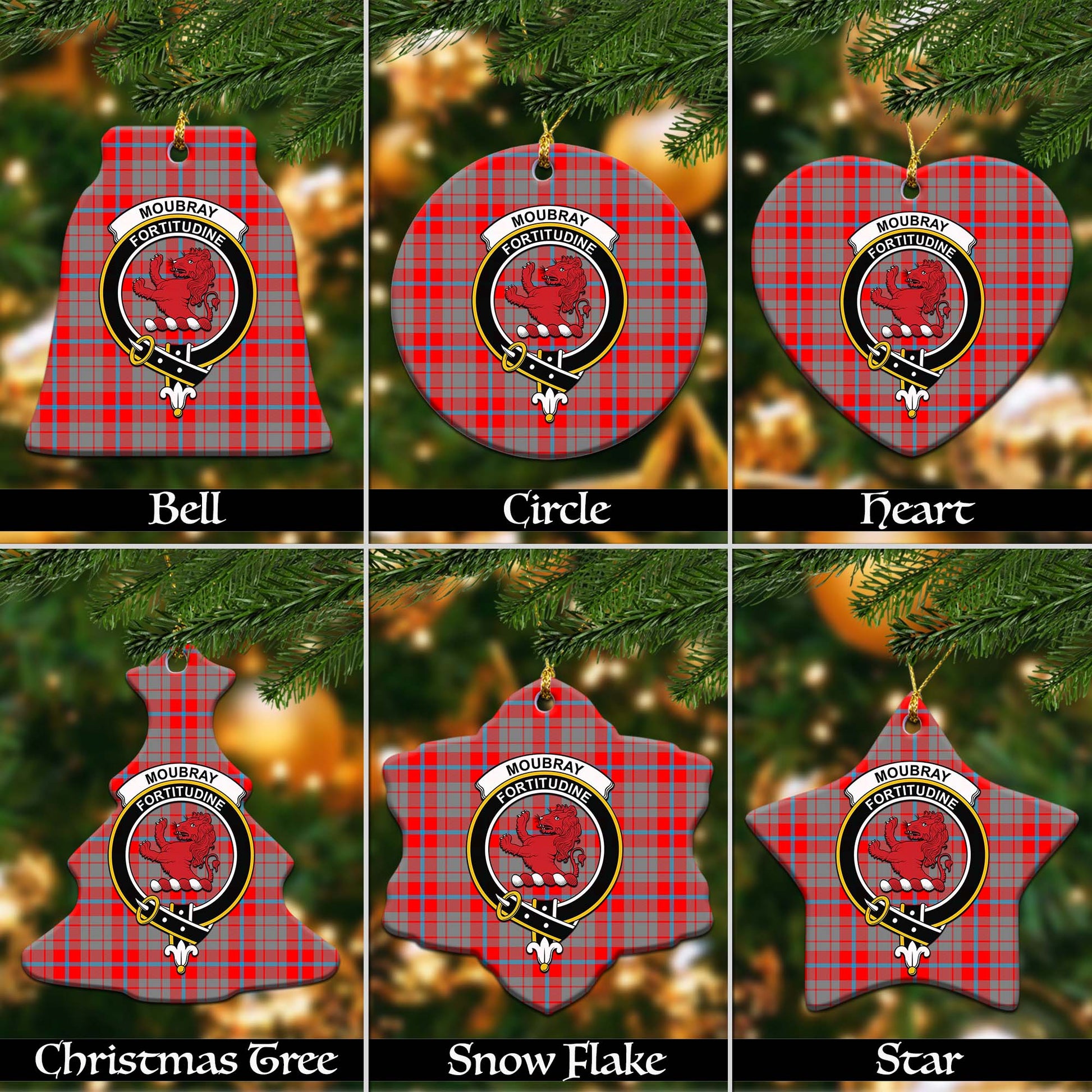 Moubray Tartan Christmas Ceramic Ornaments with Family Crest Ceramic - Tartan Vibes Clothing