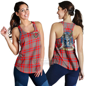 Moubray Tartan Women's Racerback Tanks with Family Crest Celtic Skull Style 4XL - Tartan Vibes Clothing