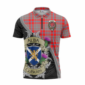 Moubray Tartan Family Crest Zipper Polo Shirt Lion Rampant Royal Thistle Shield Celtic Inspired Unisex - Tartan Vibes Clothing