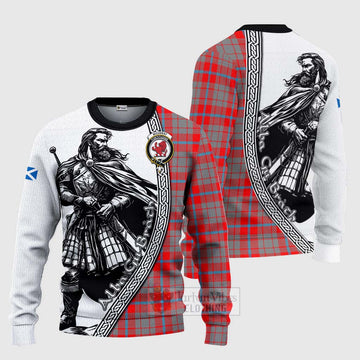 Moubray Tartan Clan Crest Knitted Sweater with Highlander Warrior Celtic Style Unisex - Tartan Vibes Clothing