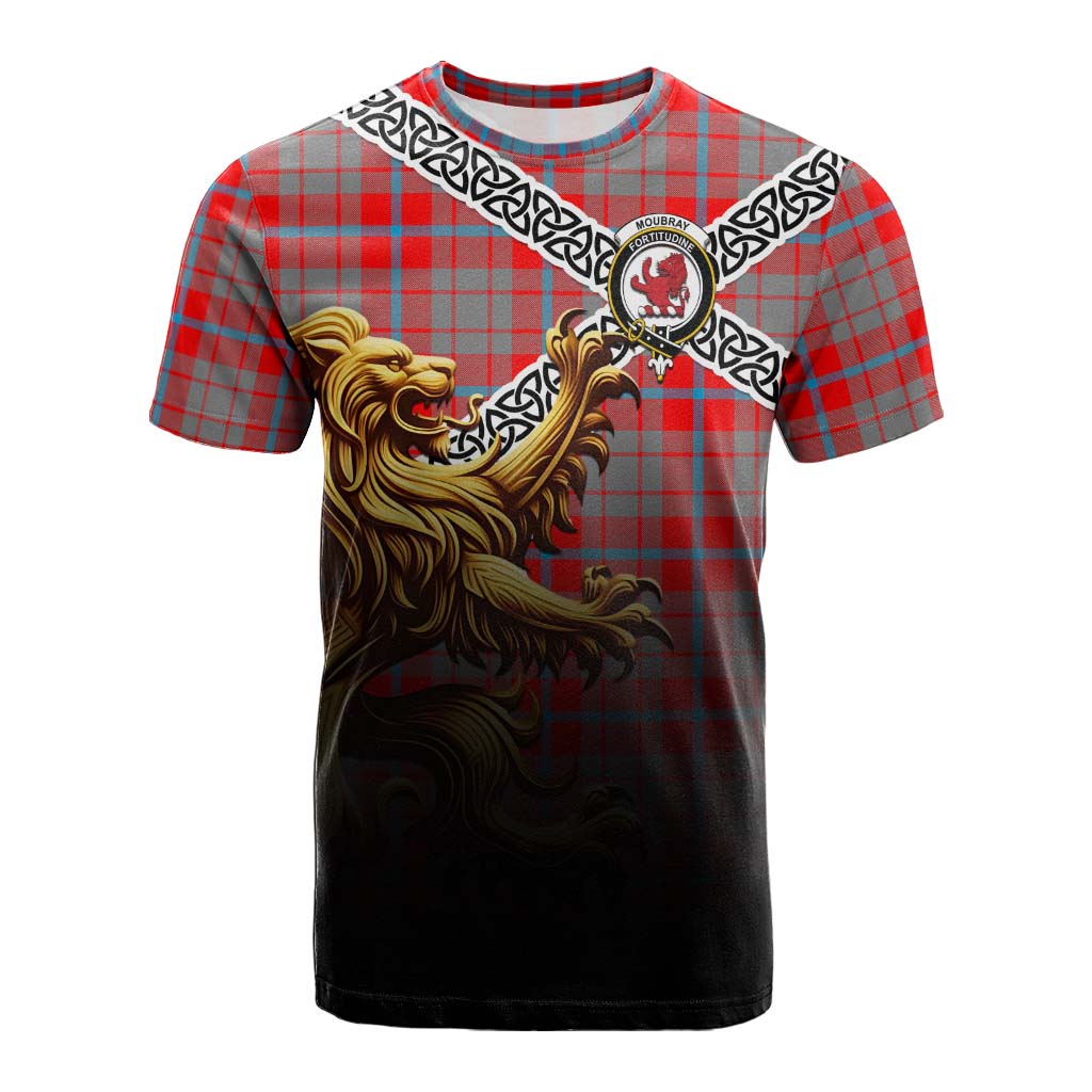 Tartan Vibes Clothing Moubray Crest Tartan Cotton T-shirt with Golden Lion Emblem Celtic Style