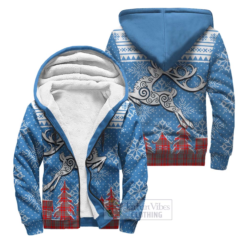 Moubray Clan Christmas Sherpa Hoodie Celtic Reindeer Style Unisex S - Tartan Vibes Clothing