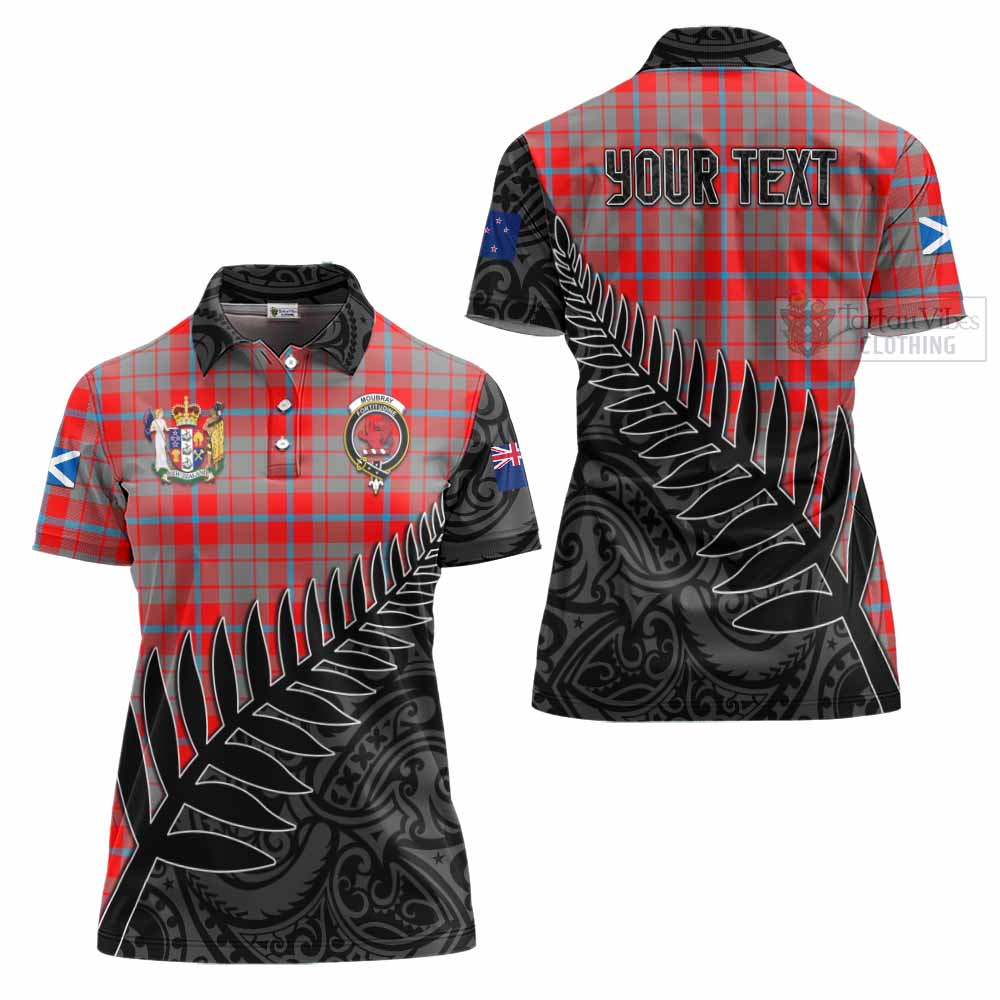 Tartan Vibes Clothing Moubray Crest Tartan Women's Polo Shirt with New Zealand Silver Fern Half Style