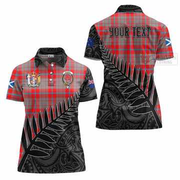 Tartan Vibes Clothing Moubray Crest Tartan Women's Polo Shirt with New Zealand Silver Fern Half Style