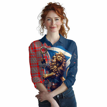 Moubray Tartan Family Crest Women's Casual Shirt with Scottish Majestic Lion Female - Tartan Vibes Clothing