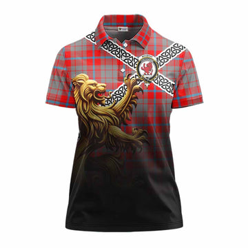 Moubray Crest Tartan Women's Polo Shirt with Golden Lion Emblem Celtic Style Women - Tartan Vibes Clothing