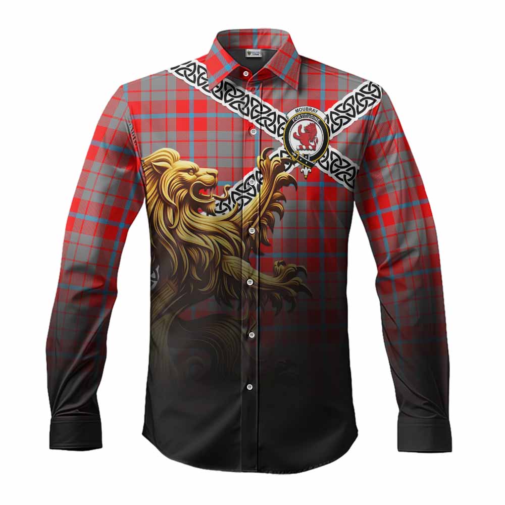 Moubray Crest Tartan Long Sleeve Button Shirt with Golden Lion Emblem Celtic Style Men's Shirt S - Tartan Vibes Clothing