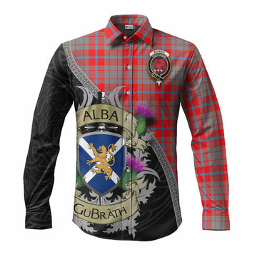 Moubray Tartan Family Crest Long Sleeve Button Shirt Lion Rampant Royal Thistle Shield Celtic Inspired Men's Shirt S - Tartan Vibes Clothing