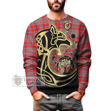 Moubray Tartan Sweatshirt with Family Crest Celtic Wolf Style Unisex - Tartan Vibes Clothing