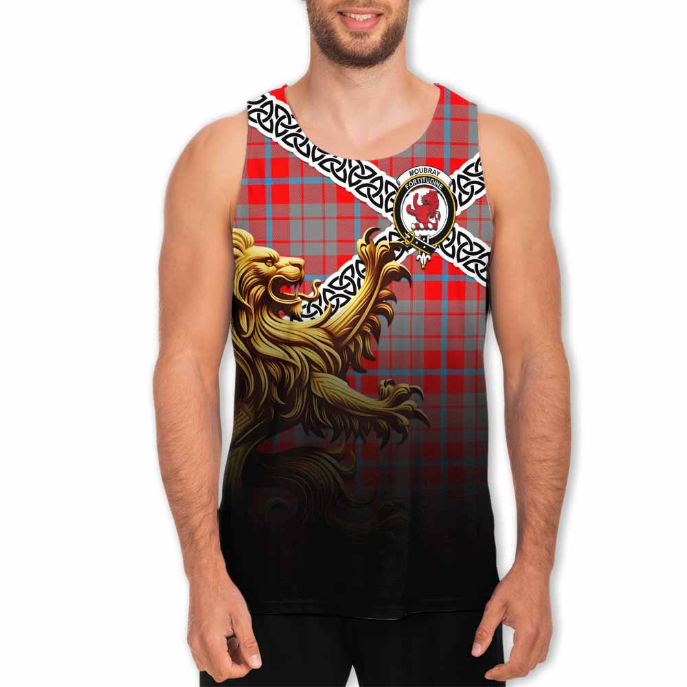 Moubray Crest Tartan Men's Tank Top with Golden Lion Emblem Celtic Style Men - Tartan Vibes Clothing