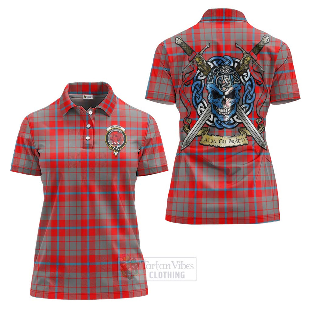 Moubray Tartan Women's Polo Shirt with Family Crest Celtic Skull Style Women - Tartan Vibes Clothing