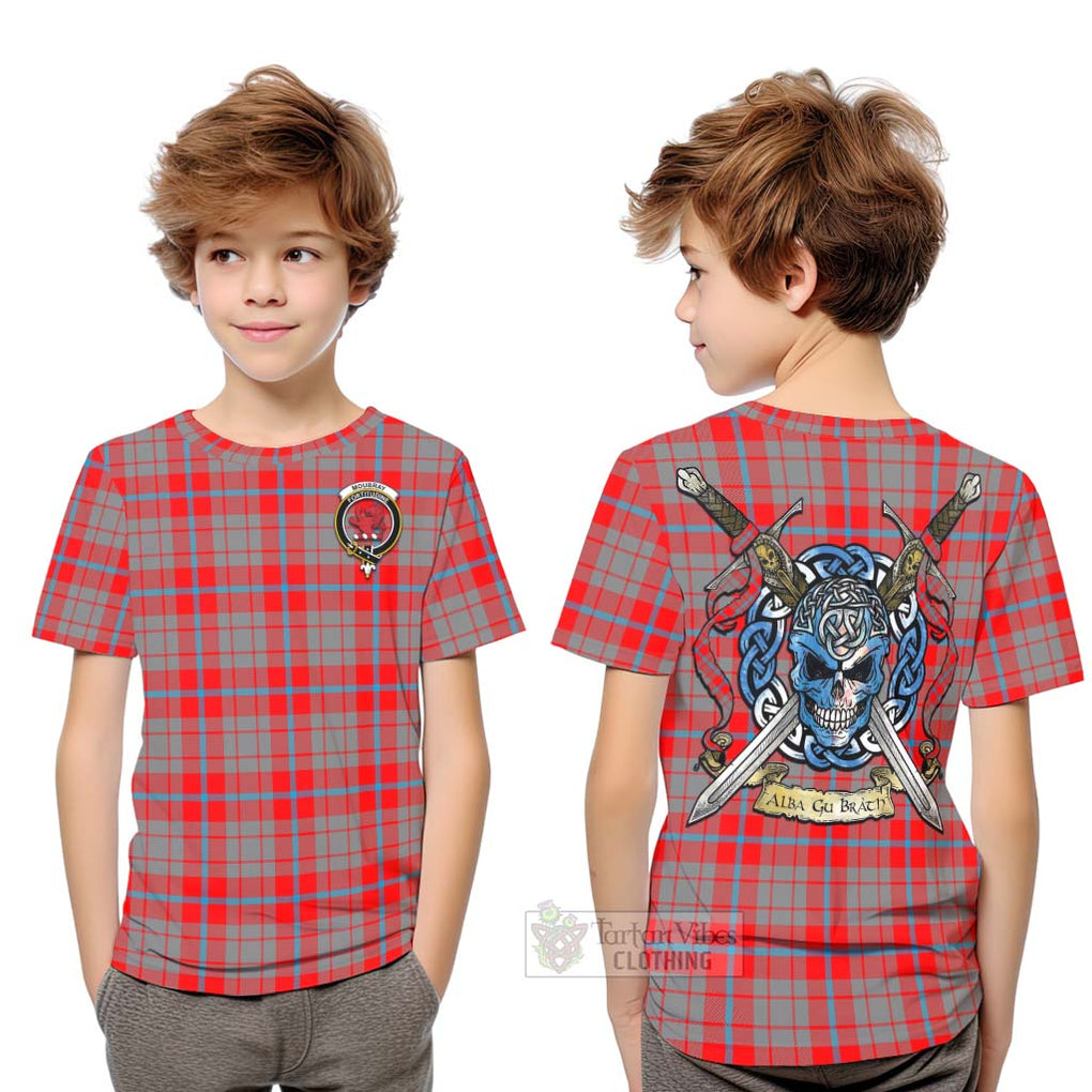 Moubray Tartan Kid T-Shirt with Family Crest Celtic Skull Style Youth XL Size14 - Tartan Vibes Clothing