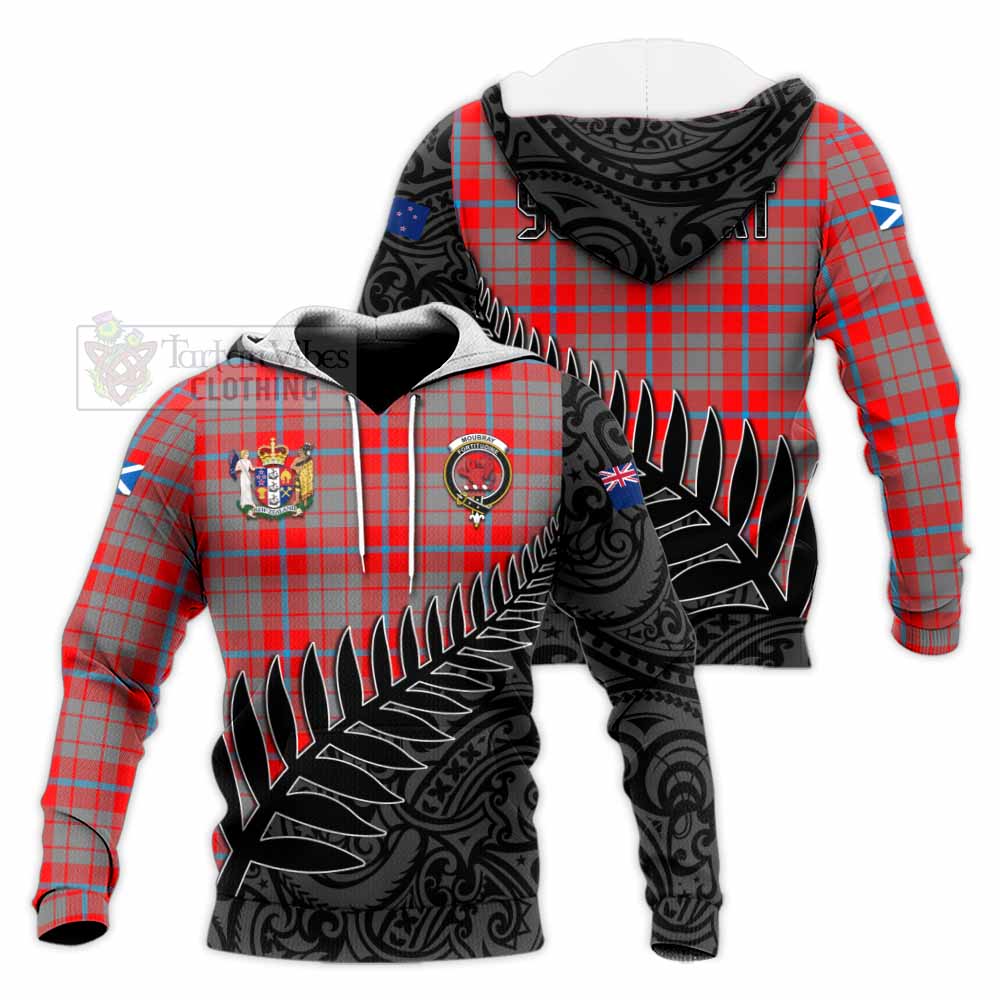 Tartan Vibes Clothing Moubray Crest Tartan Knitted Hoodie with New Zealand Silver Fern Half Style