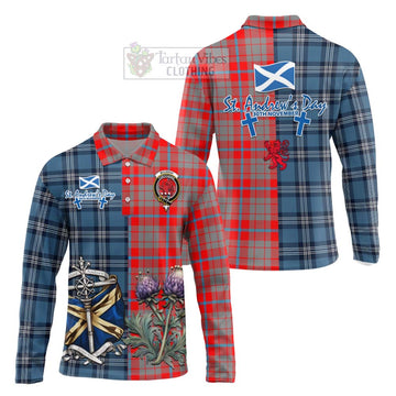 Moubray Tartan Long Sleeve Polo Shirt Happy St. Andrew's Day Half Tartan Style Unisex - Tartan Vibes Clothing