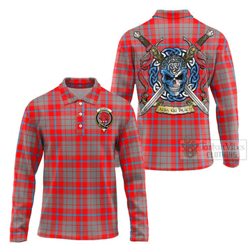 Moubray Tartan Long Sleeve Polo Shirt with Family Crest Celtic Skull Style Unisex - Tartan Vibes Clothing