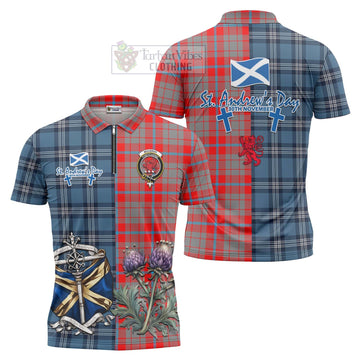 Moubray Tartan Zipper Polo Shirt Happy St. Andrew's Day Half Tartan Style Unisex - Tartan Vibes Clothing