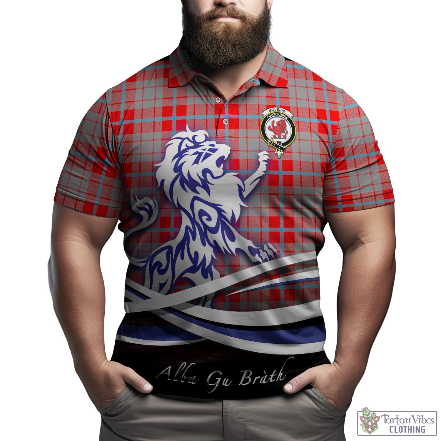 Moubray Tartan Polo Shirt with Alba Gu Brath Regal Lion Emblem Kid - Tartan Vibes Clothing