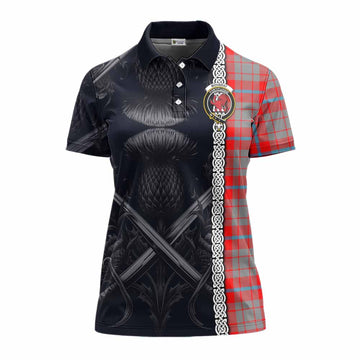 Moubray Tartan Women's Polo Shirt with Family Crest Cross Sword Thistle Celtic Vibes Women - Tartan Vibes Clothing