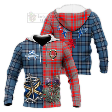 Tartan Vibes Clothing Moubray Tartan Knitted Hoodie Happy St. Andrew's Day Half Tartan Style