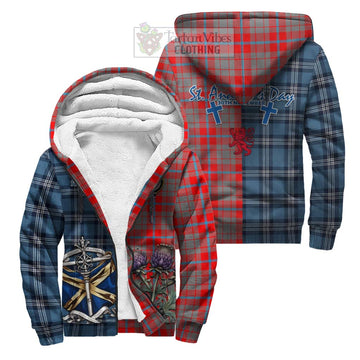 Moubray Tartan Sherpa Hoodie Happy St. Andrew's Day Half Tartan Style Unisex S - Tartan Vibes Clothing
