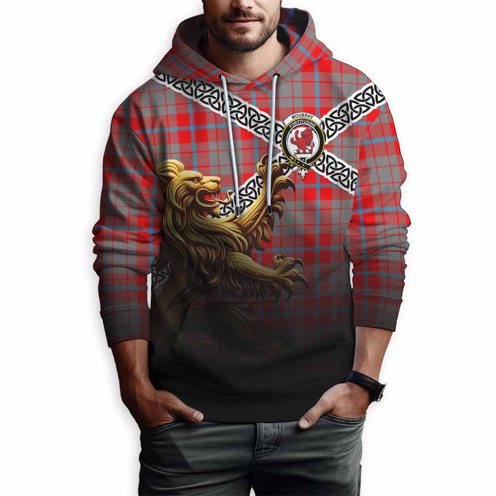 Moubray Crest Tartan Hoodie with Golden Lion Emblem Celtic Style Pullover Hoodie - Tartan Vibes Clothing