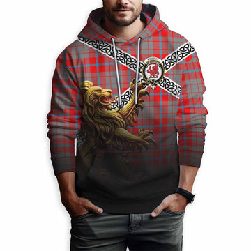 Tartan Vibes Clothing Moubray Crest Tartan Hoodie with Golden Lion Emblem Celtic Style