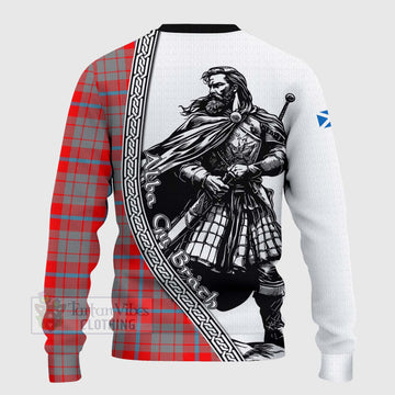 Moubray Tartan Clan Crest Knitted Sweater with Highlander Warrior Celtic Style - Tartan Vibes Clothing