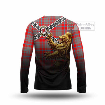 Moubray Crest Tartan Long Sleeve T-Shirt with Golden Lion Emblem Celtic Style - Tartan Vibes Clothing